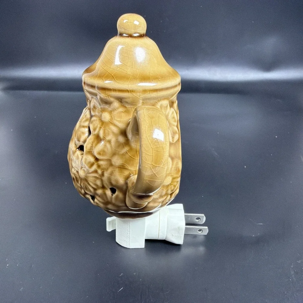 VTG Kitchen Night Light Porcelain Tea Pot Brown Floral Gold Trim Grandma Cottage
